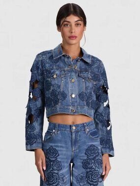 Alice & Olivia Chloe Laser cut denim jacket